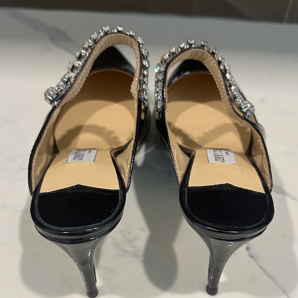 Jimmy Choo Black Patent Leather Mules with Crystal Straps - Picture 8 of 9
